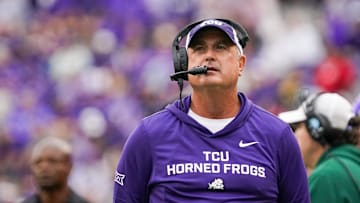 Oct 18, 2025; Fort Worth, Texas, USA; TCU Horned Frogs head coach Sonny Dykes on the sidelines against the Baylor Bears during the second half of a game at Amon G. Carter Stadium. Mandatory Credit: Raymond Carlin III-Imagn Images