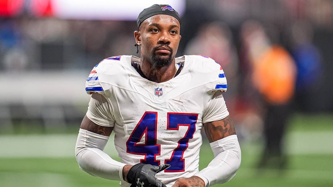 Oct. 13, 2025; Atlanta, Georgia, USA; Buffalo Bills cornerback Christian Benford (47) walks off the field after an NFL game against the Atlanta Falcons at Mercedes-Benz Stadium