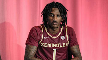 Oct 9, 2024; Charlotte, NC, USA;  Florida State player Jamir Watkins during ACC Media Days at The Hilton Charlotte Uptown. Mandatory Credit: Jim Dedmon-Imagn Images