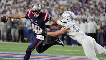 Drake Maye and the Patriots will take on the Bills on Sunday afternoon.