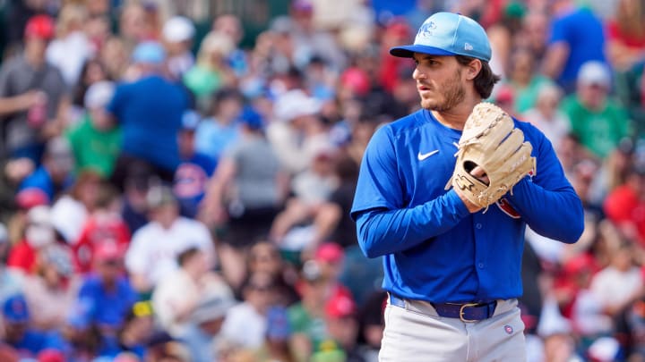 Mar 16, 2024; Tempe, Arizona, USA; Chicago Cubs pitcher Thomas Pannone (46) on the mound in the ninth during a spring training game against the Los Angeles Angels at Tempe Diablo Stadium. Mandatory Credit: Allan Henry-USA TODAY Sports