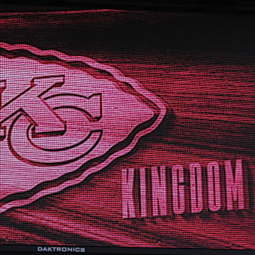 Feb 6, 2023, Phoenix, AZ, USA; A Kansas City Chiefs logo on the marquee sign at the Phoenix Convention Center. Mandatory Credit: Kirby Lee-Imagn Images