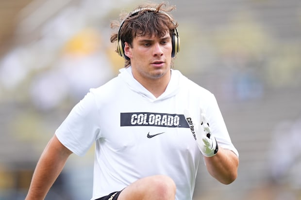 Aug 29, 2024; Boulder, Colorado, USA; Colorado Buffaloes linebacker Gage Goldberg (55) before the game against the North Dako