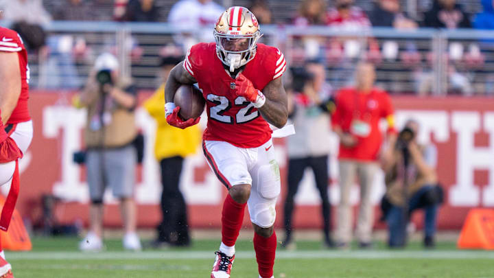 October 23, 2022; Santa Clara, California, USA; San Francisco 49ers running back Jeff Wilson Jr. (22) during the third quarter against the Kansas City Chiefs at Levi's Stadium.