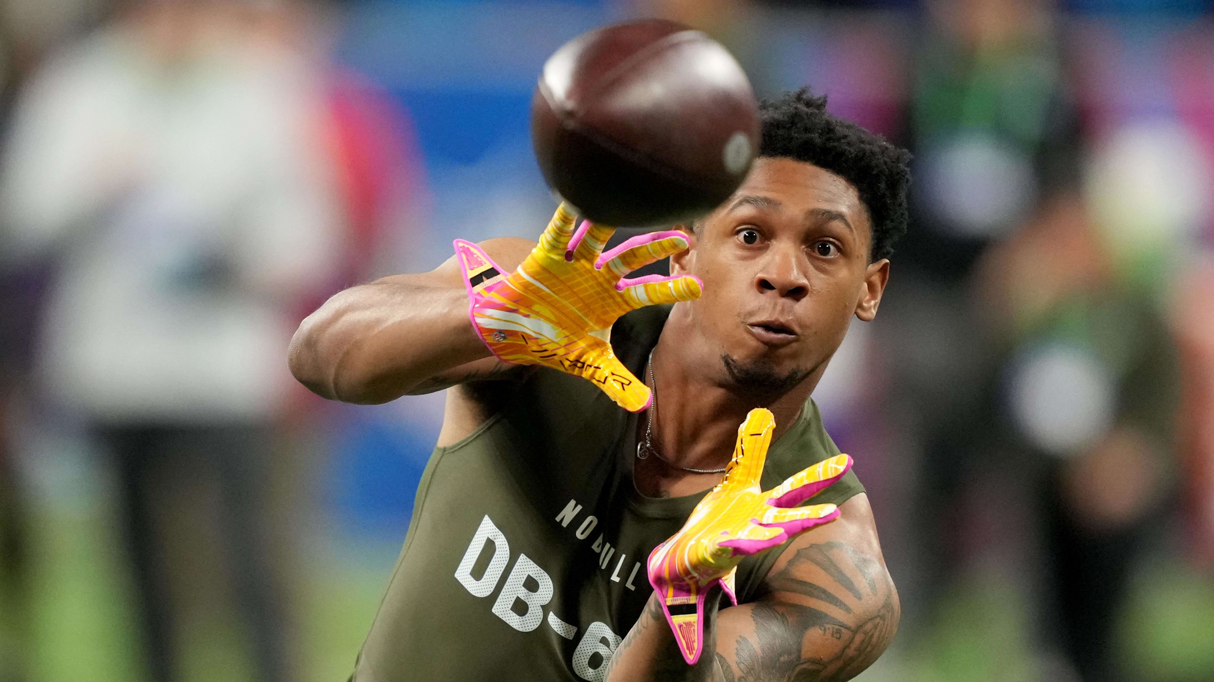 Texas Tech defensive back Dadrion Taylor-Demerson (DB64) works out at the NFL Scouting Combine.