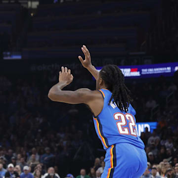 Oct 30, 2025; Oklahoma City, Oklahoma, USA; Washington Wizards guard Bilal Coulibaly (0) shoots over Oklahoma City Thunder guard Cason Wallace (22) during the second quarter at Paycom Center. Mandatory Credit: Alonzo Adams-Imagn Images
