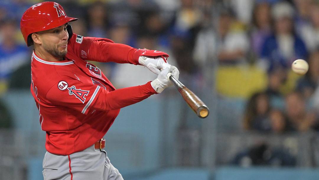 Jun 5, 2026; Los Angeles, California, USA; Los Angeles Angels third baseman Nick Madrigal (17) doubles in the fifth inning against the Los Angeles Dodgers at Dodger Stadium. Mandatory Credit: Jayne Kamin-Oncea-Imagn Images Jun 5, 2026; Los Angeles, California, USA; Los Angeles Angels third baseman Nick Madrigal (17) doubles in the fifth inning against the Los Angeles Dodgers at Dodger Stadium. Mandatory Credit: Jayne Kamin-Oncea-Imagn Images