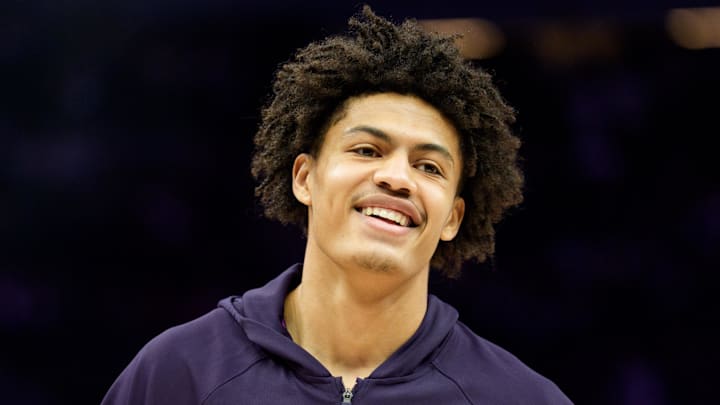 Feb 20, 2026; Minneapolis, Minnesota, USA; Minnesota Timberwolves forward Joan Beringer (19) warms up before a game against the Dallas Mavericks at Target Center. Mandatory Credit: Matt Blewett-Imagn Images