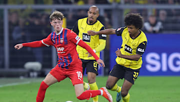 Bayern Munich youngster Paul Wanner in action for FC Heidenheim against Borussia Dortmund.