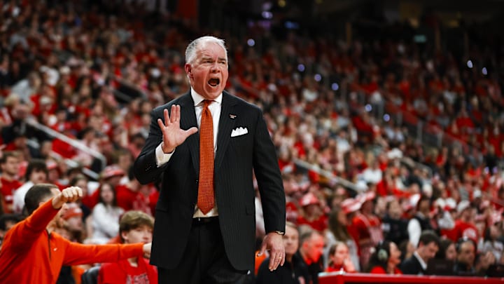 Feb 7, 2026; Raleigh, North Carolina, USA; Virginia Tech Hokies head coach Mike Young reacts during the first half of the game against the NC State Wolfpack at Lenovo Center. Mandatory Credit: Jaylynn Nash-Imagn Images
