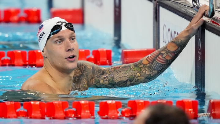 Aug 2, 2024; Nanterre, France; Caeleb Dressel (USA) in the men’s 100-meter butterfly preliminary heats during the Paris 2024 Olympic Summer Games at Paris La Défense Arena. Mandatory Credit: Rob Schumacher-USA TODAY Sports