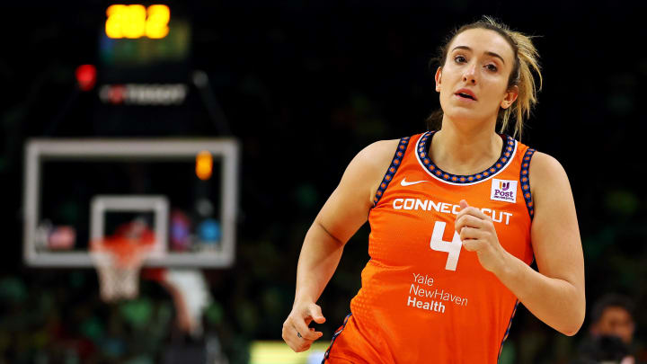 Connecticut Sun player Marina Mabrey participates in the 3-point contest 