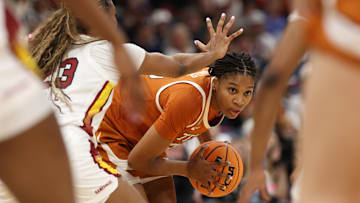 Texas Longhorns forward Madison Booker (35) at the 2025 NCAA tournament, April 4, 2025 at Amalie Arena in Tampa, Florida.