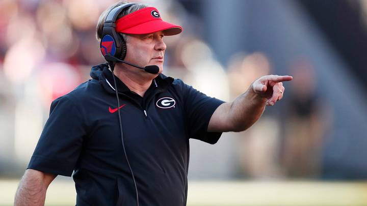 Georgia coach Kirby Smart on the sideline during the first half of a NCAA college football game against Missouri in Athens, Ga., on Saturday, Nov. 4, 2023.