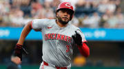 Jun 18, 2024; Pittsburgh, Pennsylvania, USA;  Cincinnati Reds first baseman Jeimer Candelario (3) against the Pittsburgh Pirates during the sixth inning at PNC Park.