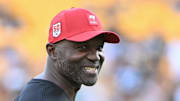 Tampa Bay Buccaneers head coach Todd Bowles warms up for a game against the Pittsburgh Steelers