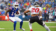 Oct 3, 2021; Orchard Park, New York, USA; Buffalo Bills wide receiver Stefon Diggs (14) runs with