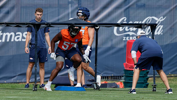 Jul 24, 2025; Englewood, CO, USA; Denver Broncos linebacker Dre Greenlaw (57) during Denver Broncos Training Camp. Mandatory 