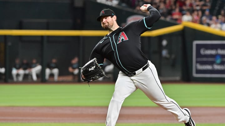 Jul 29, 2024; Phoenix, Arizona, USA;  Arizona Diamondbacks pitcher Jordan Montgomery (52) throws in the first inning against the Washington Nationals at Chase Field. Mandatory Credit: Matt Kartozian-USA TODAY Sports