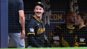 Pirates pitcher Paul Skenes smiles after pitching six hitless innings against the Milwaukee Brewers at American Family Field. 