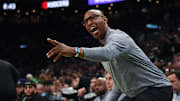 May 1, 2023; Boston, Massachusetts, USA; Philadelphia 76ers assistant coach Sam Cassell reacts to a play in the second half during game one of the 2023 NBA playoffs against the Boston Celtics at TD Garden. Mandatory Credit: Bob DeChiara-USA TODAY Sports