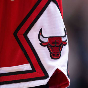 Feb 28, 2014; Dallas, TX, USA; A view of the Chicago Bulls logo during the game between the Dallas Mavericks and the Bulls at the American Airlines Center. The Bulls defeated the Mavericks 100-91. Mandatory Credit: Jerome Miron-USA TODAY Sports