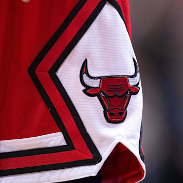 Feb 28, 2014; Dallas, TX, USA; A view of the Chicago Bulls logo during the game between the Dallas Mavericks and the Bulls at the American Airlines Center. The Bulls defeated the Mavericks 100-91. Mandatory Credit: Jerome Miron-Imagn Images