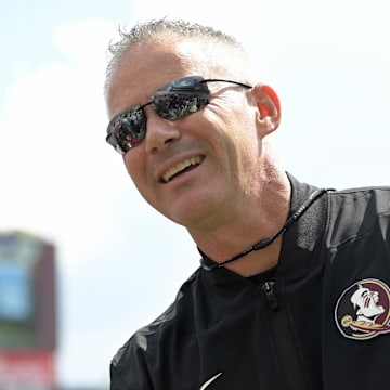 Sep 20, 2025; Tallahassee, Florida, USA; Florida State Seminoles head coach Mike Norvell before the game against the Kent State Golden Flashes at Doak S. Campbell Stadium. Mandatory Credit: Melina Myers-Imagn Images