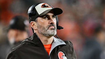 Dec 29, 2024; Cleveland, Ohio, USA; Cleveland Browns head coach Kevin Stefanski looks on during the second half against the Miami Dolphins at Huntington Bank Field. Mandatory Credit: Ken Blaze-Imagn Images
