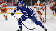 Dec 12, 2024; Toronto, Ontario, CAN; Toronto Maple Leafs forward Max Pacioretty (67) skates after the puck against the Anaheim Ducks during the third period at Scotiabank Arena. Mandatory Credit: John E. Sokolowski-Imagn Images