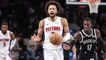 Nov 3, 2024; Brooklyn, New York, USA;  Detroit Pistons guard Cade Cunningham (2) : Wendell Cruz-Imagn Images
