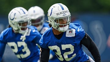 June 14, 2023; Indianapolis, IN, USA; Indianapolis Colts safety Julian Blackmon (32) works through