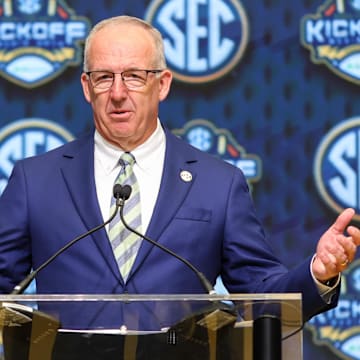 SEC commissioner Greg Sankey speaks to the media during the SEC Media Day at Omni Atlanta Hotel.
