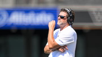 Aug 31, 2024; Nashville, Tennessee, USA;  Virginia Tech Hokies head coach Brent Pry watches from the sideline against the Vanderbilt Commodores during the second half at FirstBank Stadium. Mandatory Credit: Steve Roberts-USA TODAY Sports