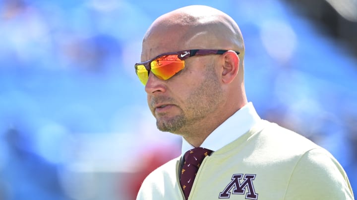 Sep 16, 2023; Chapel Hill, North Carolina, USA; Minnesota Golden Gophers head coach P.J. Fleck on the field before the game at Kenan Memorial Stadium. Mandatory Credit: Bob Donnan-USA TODAY Sports