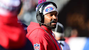 New England Patriots head coach Jerod Mayo during the first half against the Indianapolis Colts at Gillette Stadium.