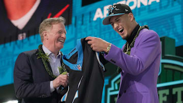 Tetairoa McMillan and Roger Goodell 