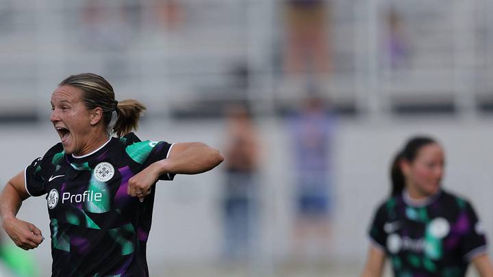 Apr 24, 2026; Louisville, Kentucky, USA;  Racing Louisville FC defender Lauren Milliet (2) celebrates a goal in the first half against Orlando Pride at Lynn Family Stadium. 