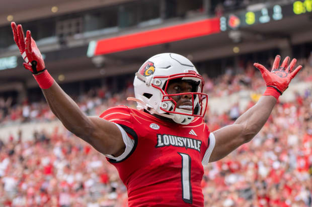 Louisville Cardinals wide receiver Ja'Corey Brooks (1) celebrates