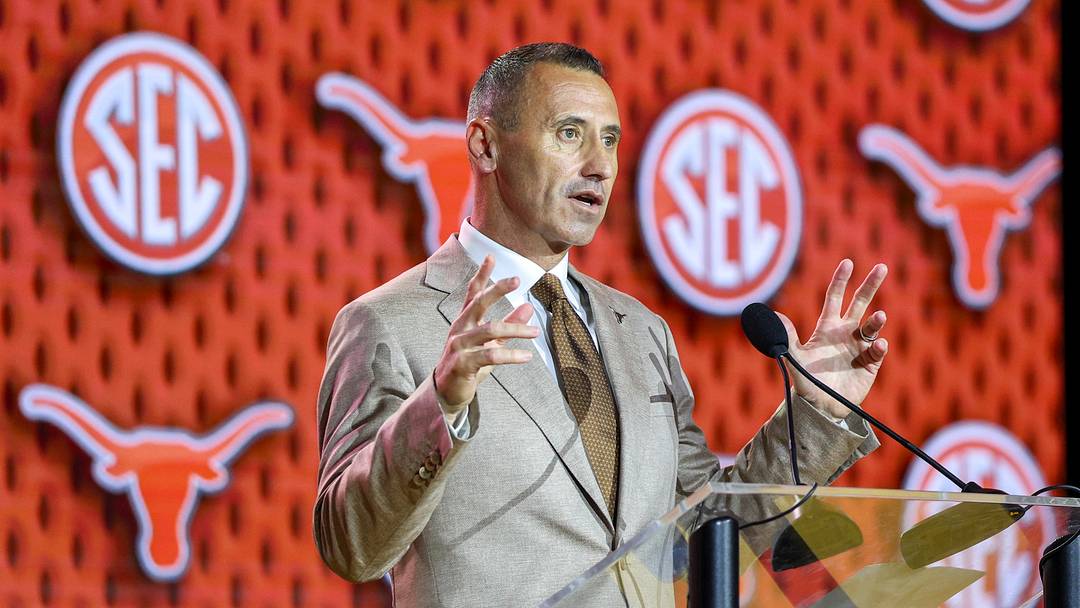 Texas Longhorns head coach Steve Sarkisian speaks to the press during SEC Football Kickoff Media Day at the Tampa Marriott. Texas Longhorns head coach Steve Sarkisian speaks to the press during SEC Football Kickoff Media Day at the Tampa Marriott.