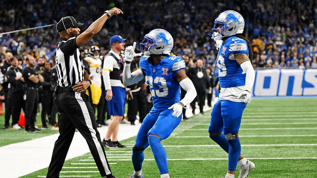 Dec 21, 2025; Detroit, Michigan, USA; Detroit Lions cornerback Rock Ya-Sin (23) reacts after a play during the fourth quarter against the Pittsburgh Steelers at Ford Field. Mandatory Credit: Lon Horwedel-Imagn Images