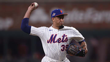 Jul 15, 2025; Cumberland, Georgia, USA; National League pitcher Edwin Diaz (39) of the New York Mets pitches in the ninth inning during the 2025 MLB All Star Game at Truist Park. Mandatory Credit: Brett Davis-Imagn Images