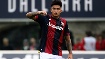 Santiago Castro of Bologna FC gestures during the Serie A...