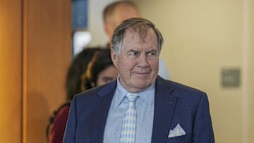 Dec 12, 2024; Chapel Hill, NC, USA;   North Carolina Tar Heels new head coach Bill Belichick walks to his seat for the announcement of his hiring  at Loudermilk Center for Excellence. Mandatory Credit: Jim Dedmon-Imagn Images