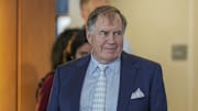 Dec 12, 2024; Chapel Hill, NC, USA;   North Carolina Tar Heels new head coach Bill Belichick walks to his seat for the announcement of his hiring  at Loudermilk Center for Excellence. 