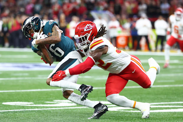 Former Alabama Crimson Tide wide receiver DeVonta Smith of the Philadelphia Eagles in Super Bowl LIX.