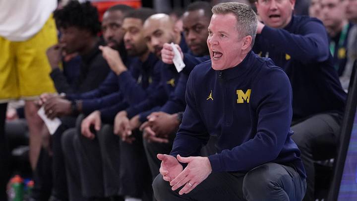 Michigan head coach Dusty May is shown during the second half of their semifinal game in the Big Ten tournament Saturday, March 14, 2026 at the United Center in Chicago, Illinois. Michigan beat Wisconsin 68-65.