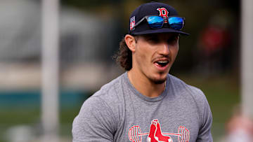 Sep 9, 2025; West Sacramento, California, USA; Boston Red Sox left fielder Jarren Duran (16) warms up before the game against the Athletics at Sutter Health Park. Mandatory Credit: Sergio Estrada-Imagn Images