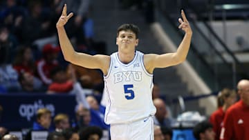 Mihailo celebrates a 3-ball against Fresno State.