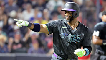 Sep 19, 2025; Tampa, Florida, USA;  Tampa Bay Rays designated hitter Yandy Diaz (2) hits a home run during the third inning against the Boston Red Sox at George M. Steinbrenner Field. 